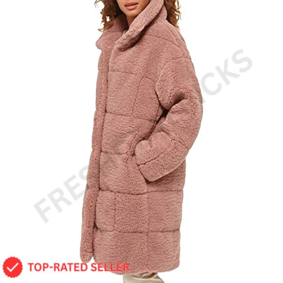 Quilted Teddy Coat Long Sherpa Oversized Chic Y2K Retro Outerwear - Picture 6 of 7